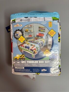Funhouse Kids Construction Trucks 4pc Toddler Bed Set - Blue